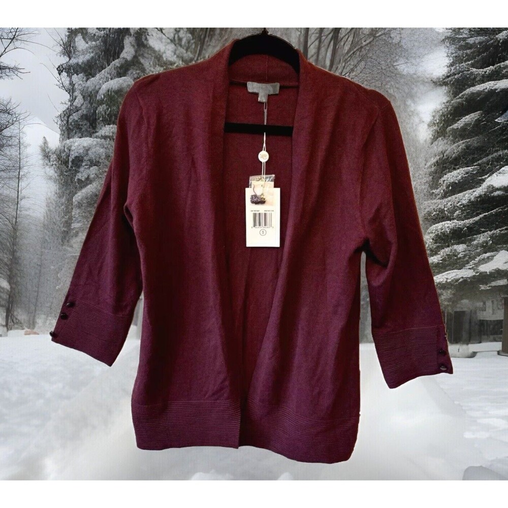 Evolution By Cyrus Cardigan S Button Sleeve Open Burgundy‎ Merlot Wine NWT NEW